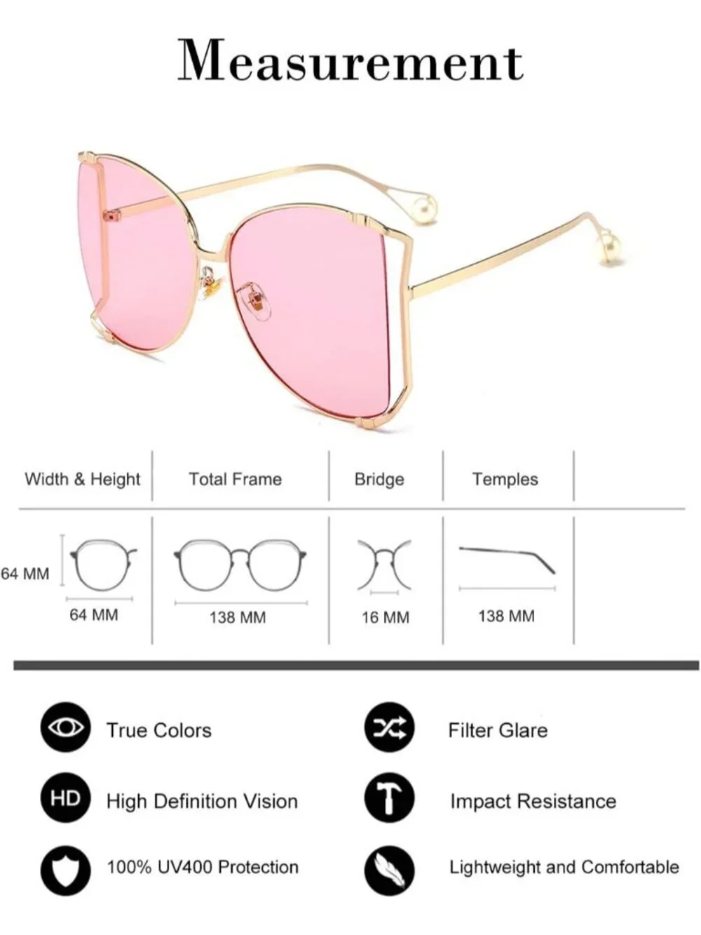 Women's Oversized Semi Rimless Sunglasses Retro Metal Frame Glasses Gold Pink
